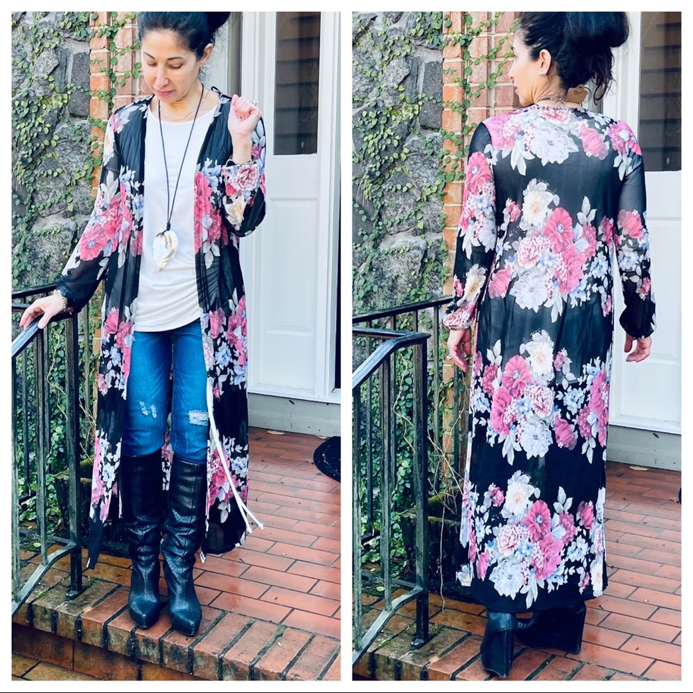 Beautiful floral long line cardigan duster - Picture 6 of 12